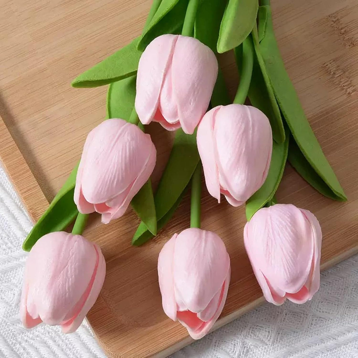 Pink Faux Tulips Real Touch (20 Pcs) - 13.5 Inch Premium PU Artificial Flowers for Mother's Day, Spring & Easter Home Decor, Wedding Bouquet